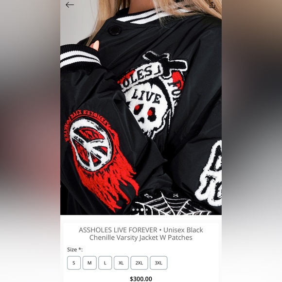 🌟 ASSHOLES LIVE FOREVER • Unisex Black Varsity Jacket W Patches  🌟 … - Picture 3 of 6